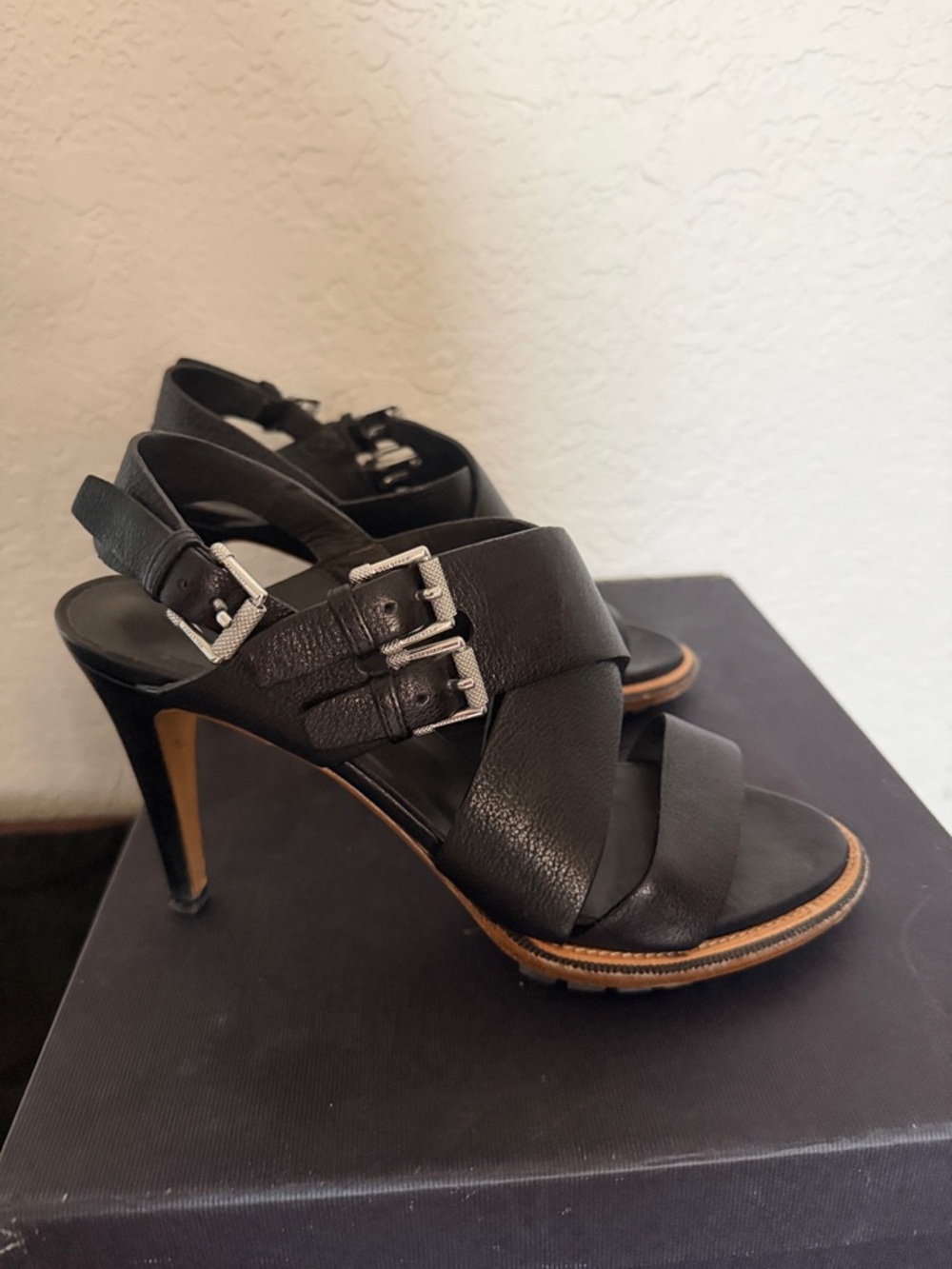 Belstaff Black Leather Cross-Strap Men's Sandals